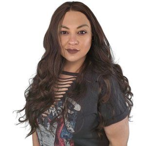 Brunette Brown Wavy Heat Friendly Synthetic Glueless Free Part Lace Front Wig